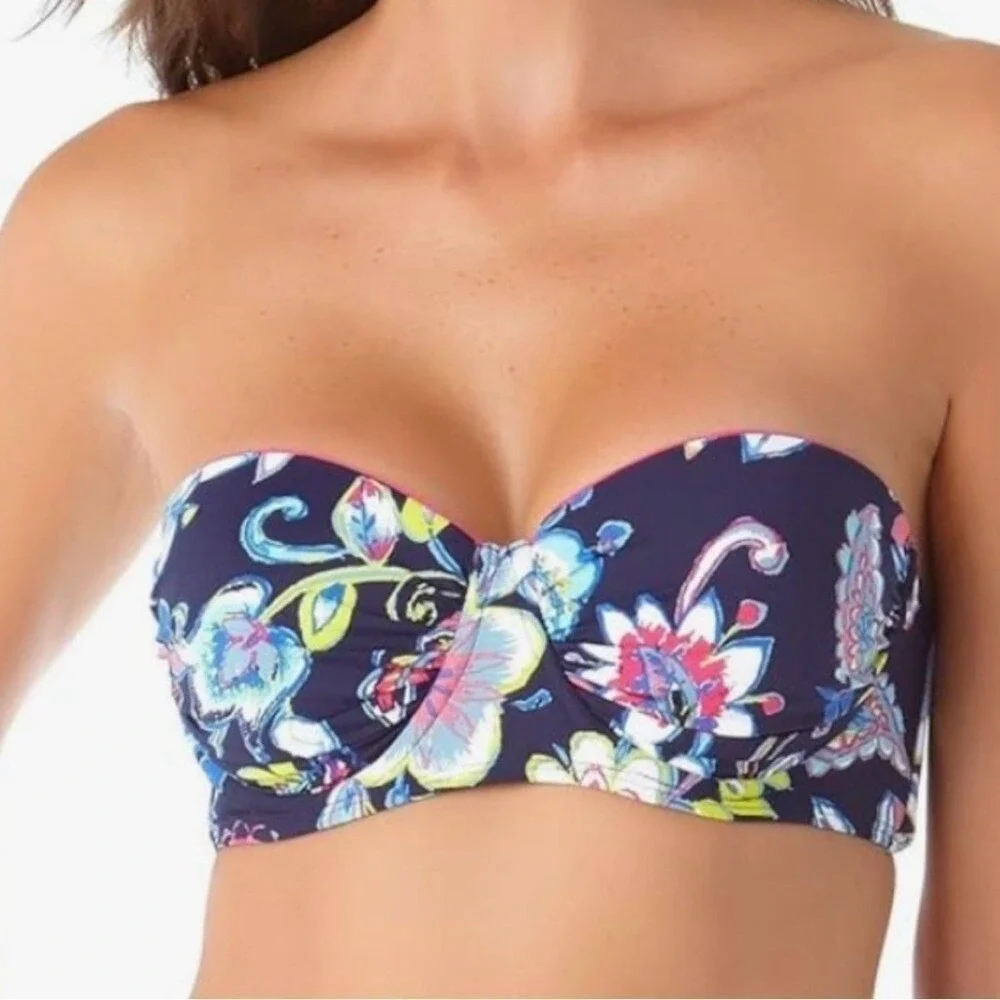 NWT Anne Cole Bandeau Bikini Top Padded Holiday Paisley‎ Colorful Womens 36B/34C